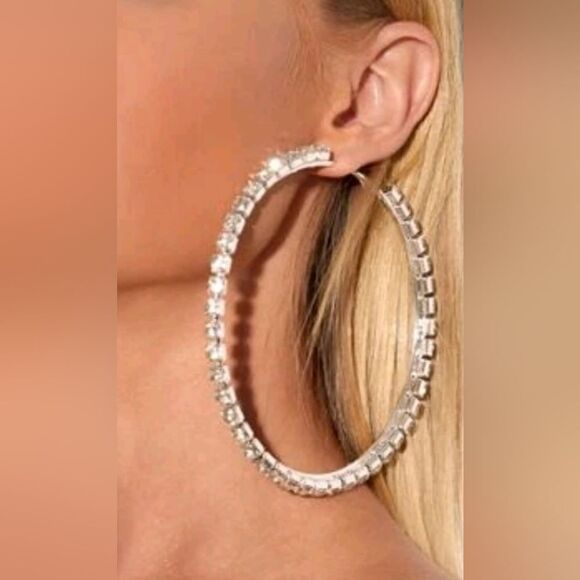 Large Clear Rhinestone Hoop Earrings - Picture 1 of 4